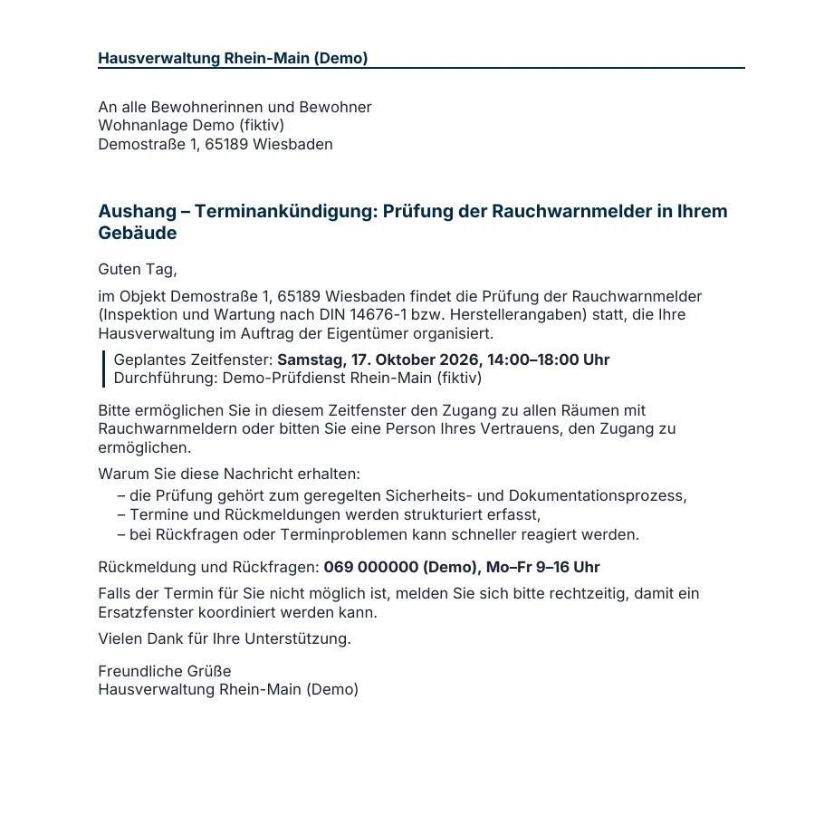 Bewohner-Ankündigung als PDF