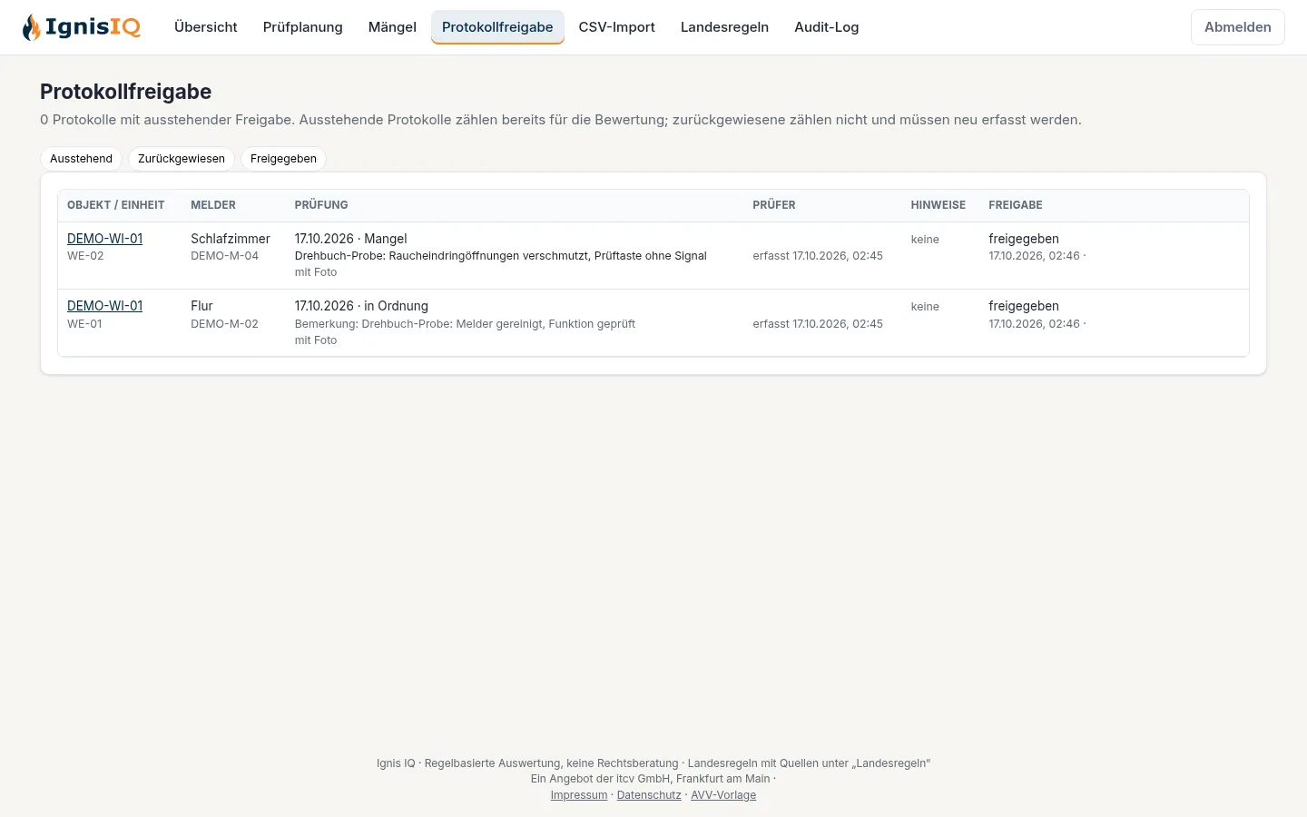 Protokollfreigabe