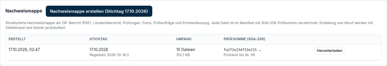 Nachweismappe als ZIP herunterladen